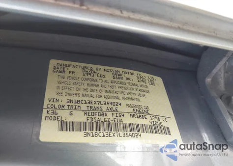 2007 Nissan Versa 1.8Sl from USA, damaged, VIN 3N1BC13EX7L354024
